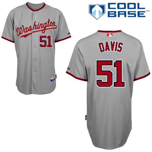 Erik Davis #51 Youth Baseball Jersey-Washington Nationals Authentic Road Gray Cool Base MLB Jersey